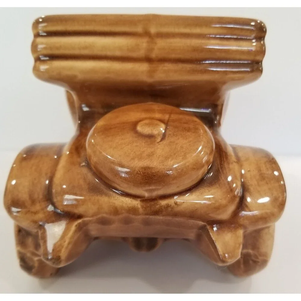 Vintage USA‑Marked Brown Ceramic Car Figurine Planter